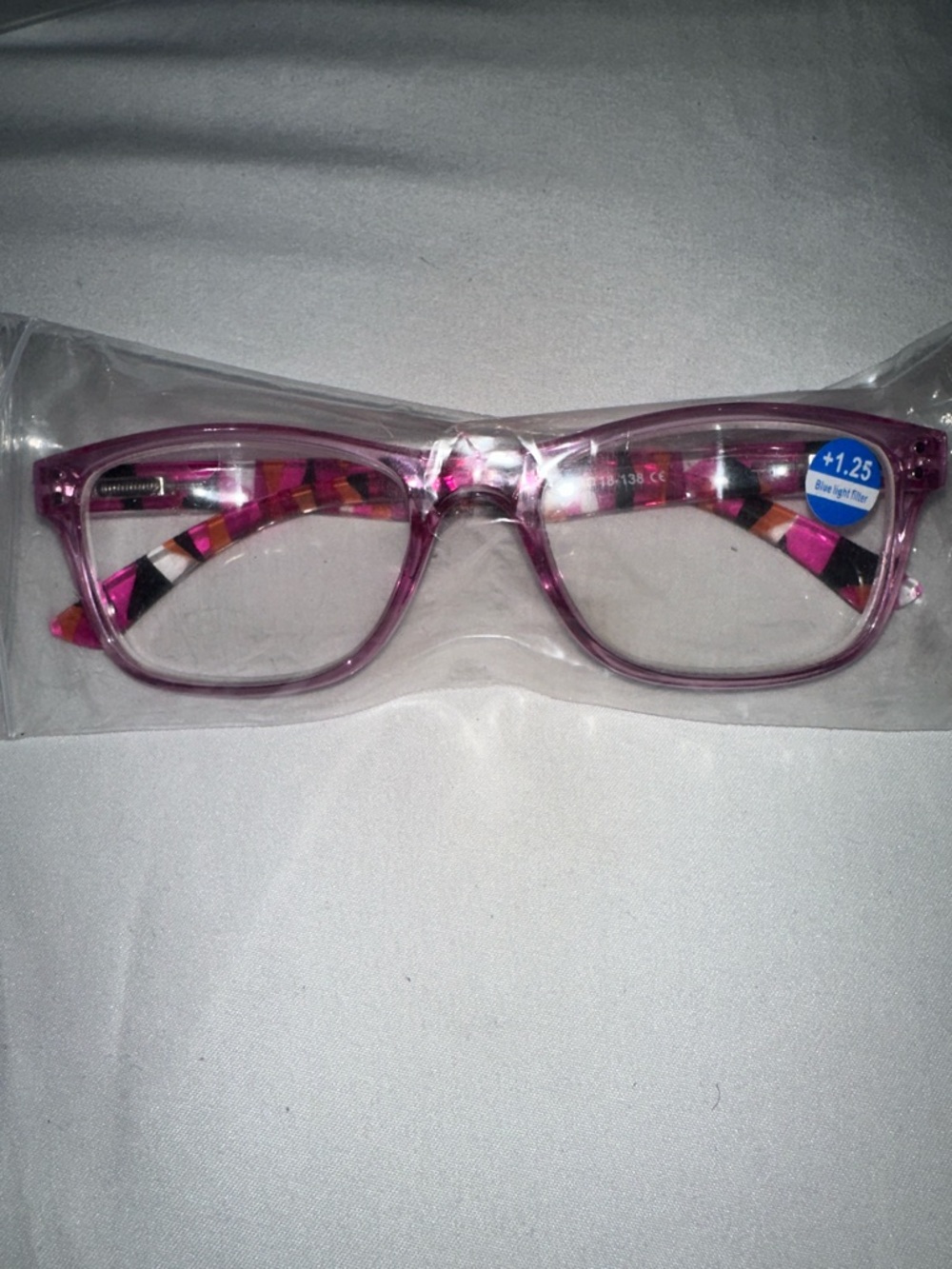 Pink Reading Glasses with Patterned Temples - +1.25